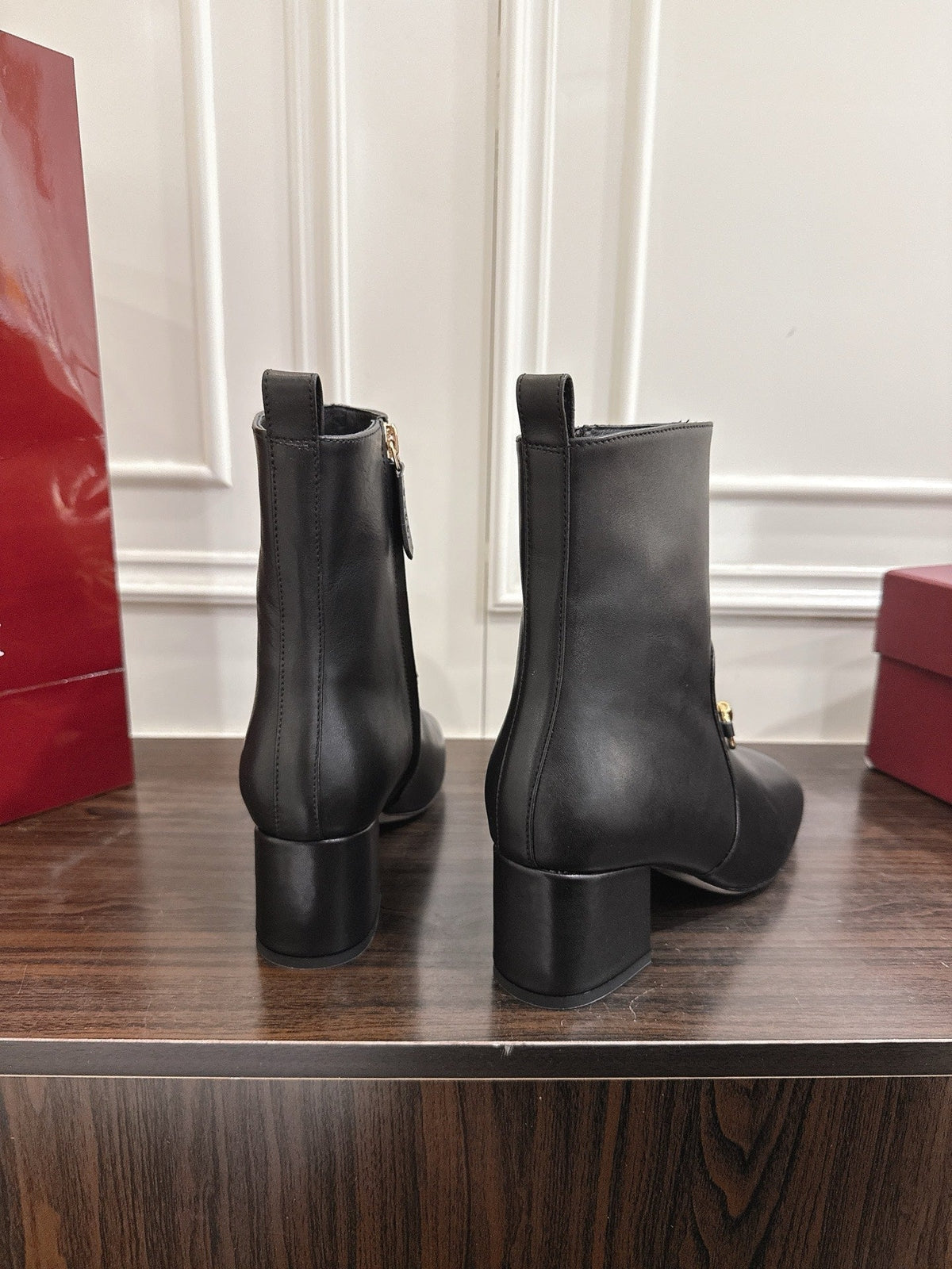 Gi Horsebit Chunky Heel Ankle Boots With Calfskin