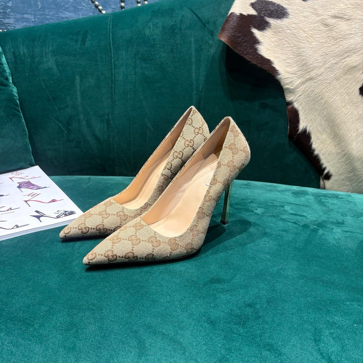 Gi Pointed-Toe Slingback  Light Beige Canvas 741264