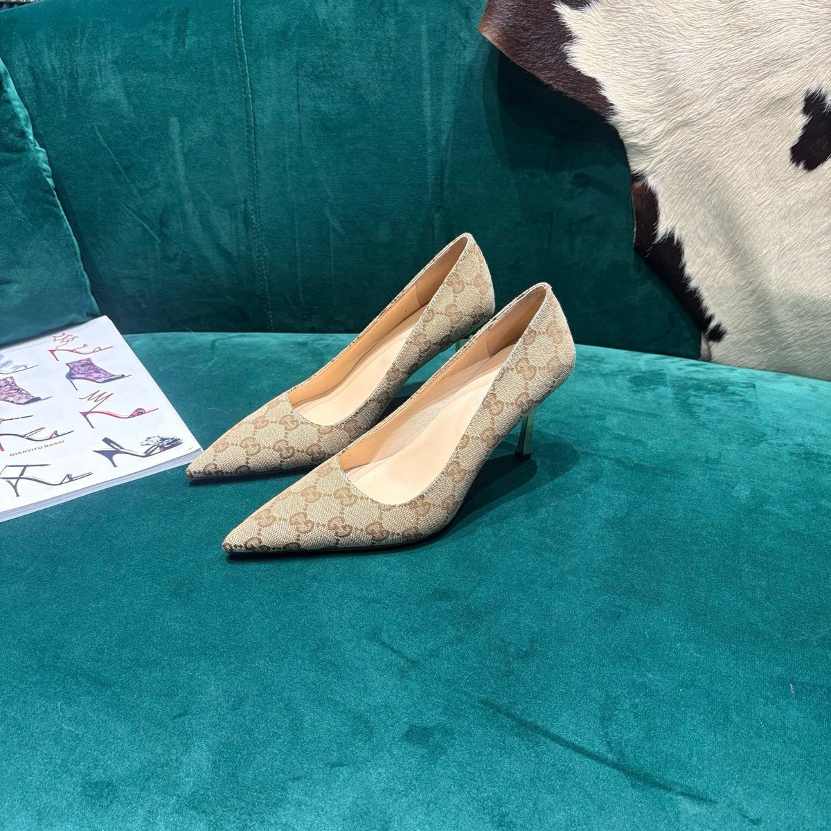 Gi Pointed-Toe Slingback  Light Beige Canvas 741264