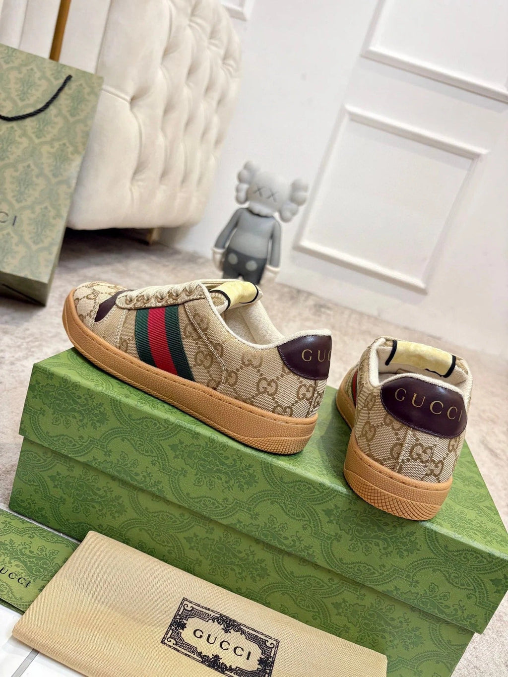 Gi 26ss Screener Sneaker Beige Brown Canvas Cowhide 697183