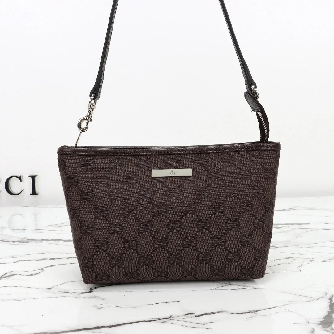 Gi 2026 Small Pouch with Strap 17cm Dark Brown Canvas Leather