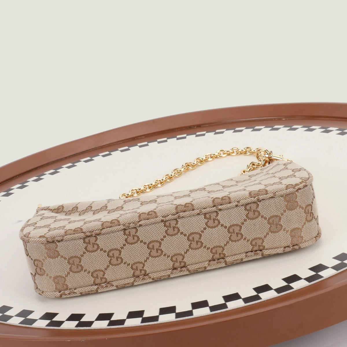 Gi 2026 Lady Lunetta Chain Shoulder Bag Brown Canvas Leather