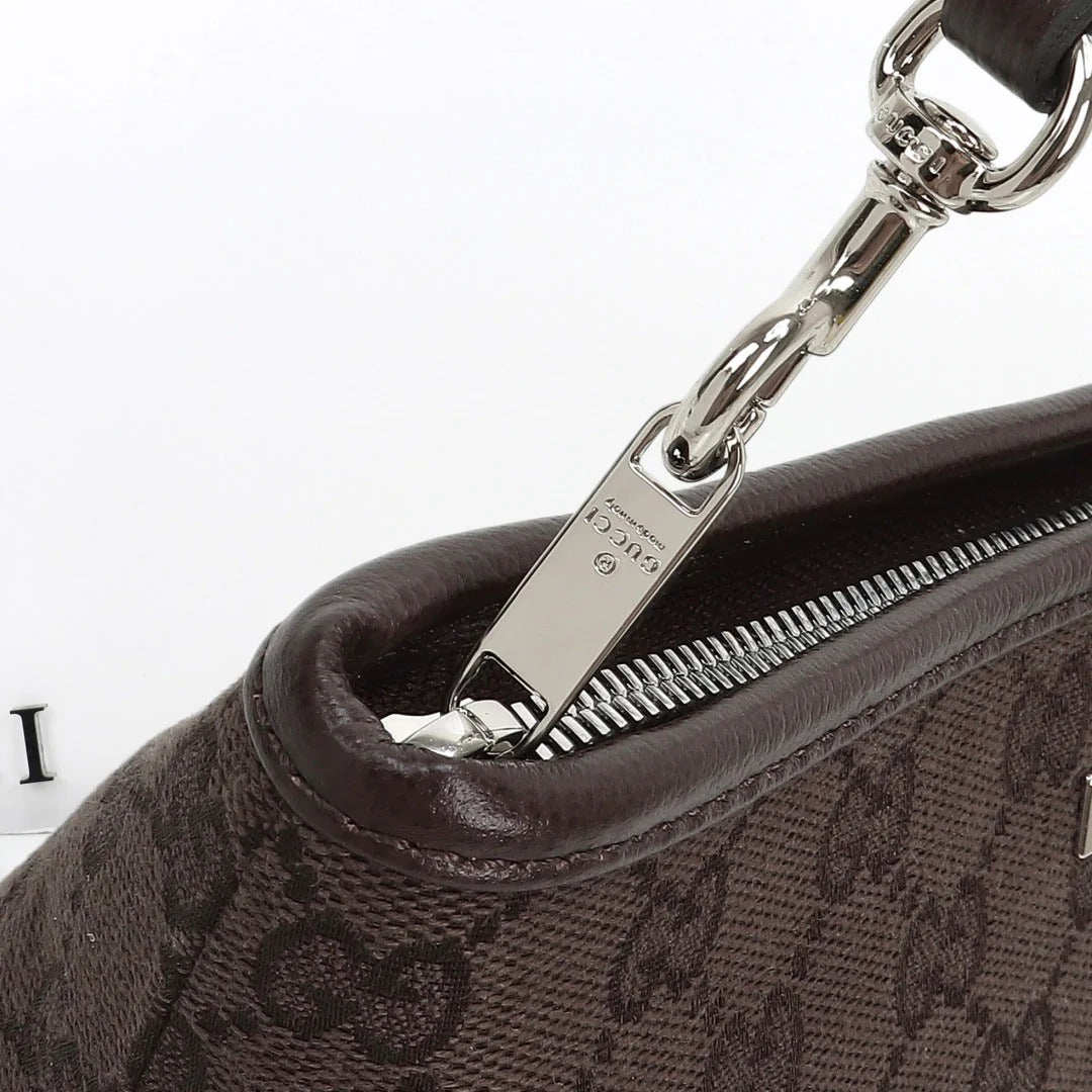 Gi 2026 Small Pouch with Strap 17cm Dark Brown Canvas Leather