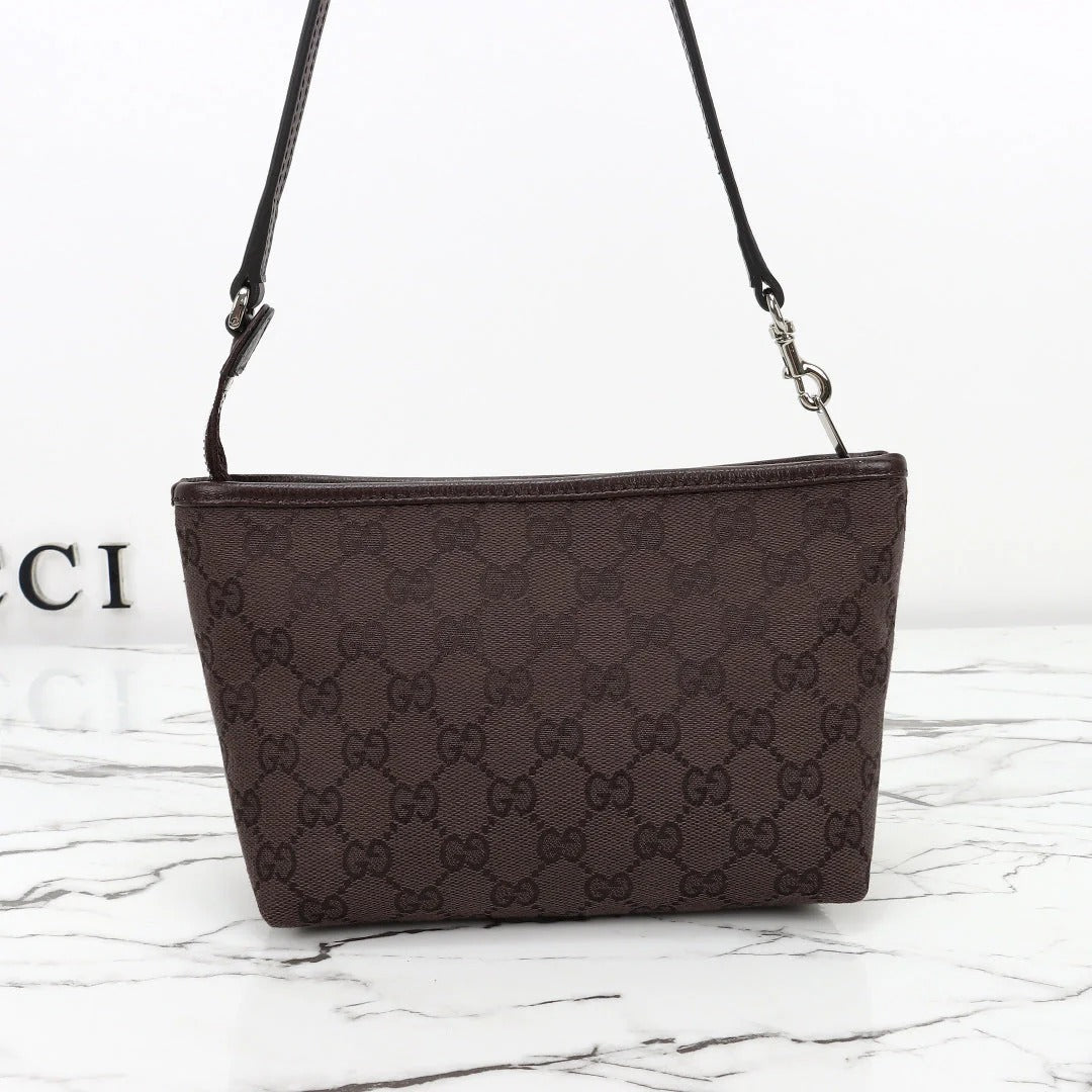 Gi 2026 Small Pouch with Strap 17cm Dark Brown Canvas Leather