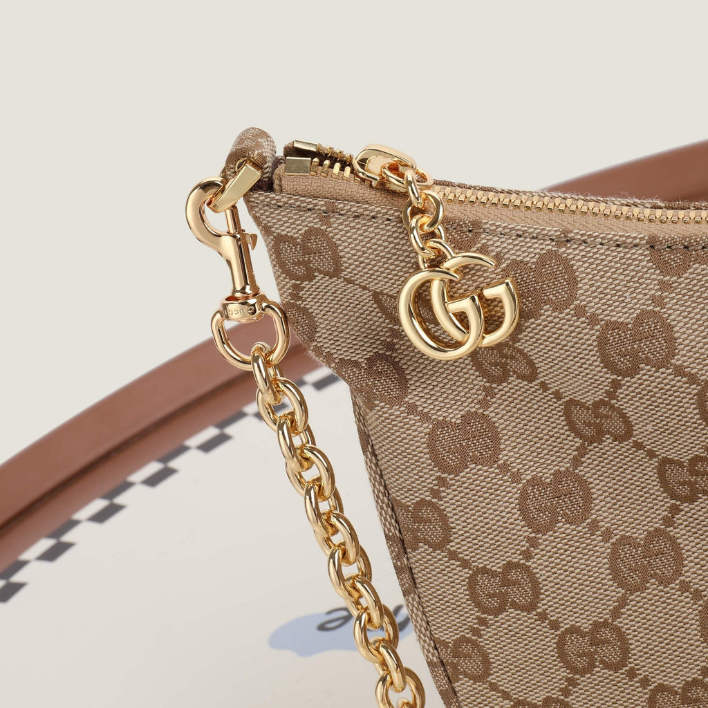 Gi 2026 Lady Lunetta Chain Shoulder Bag Brown Canvas Leather