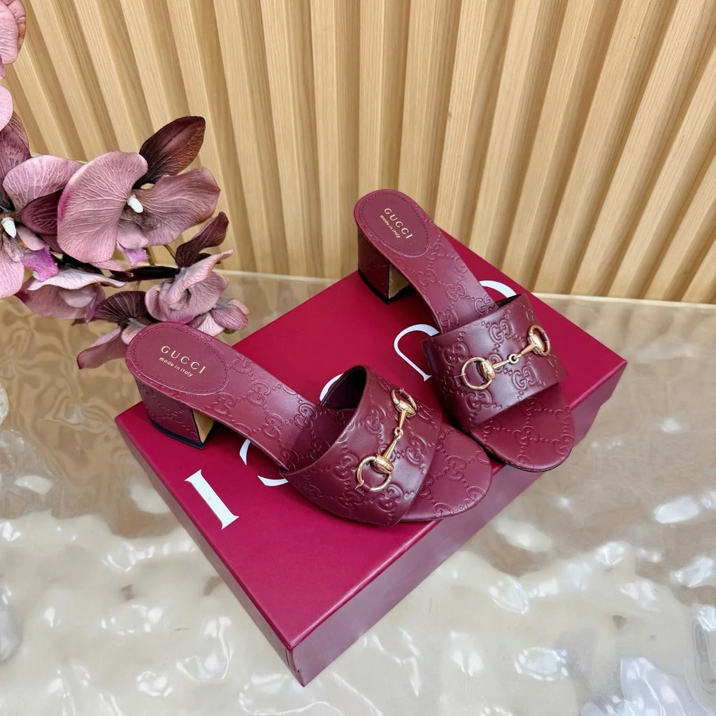 Gi 26ss Chunky Heel Sandals 55 Cowhide Double G Embossed