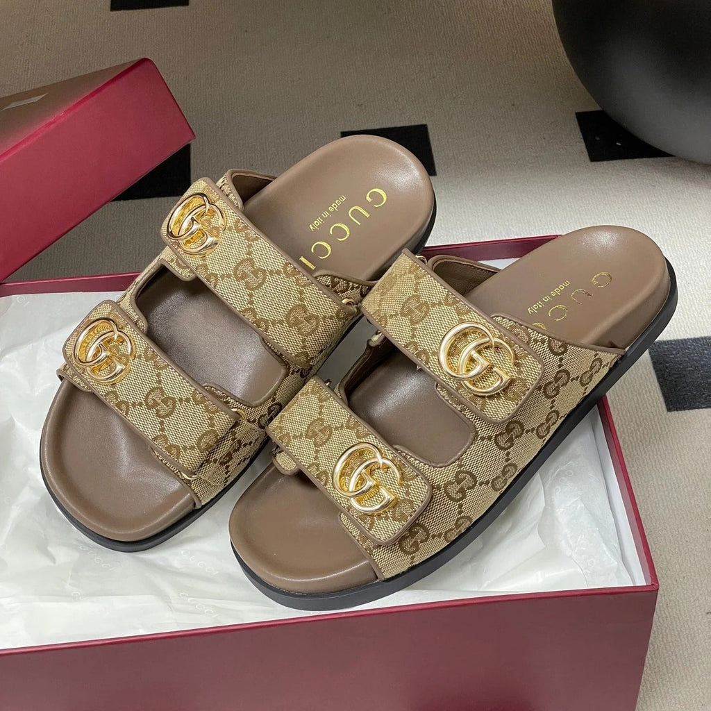 Gi 26ss Platform Slippers Monogram Canvas Sheepskin
