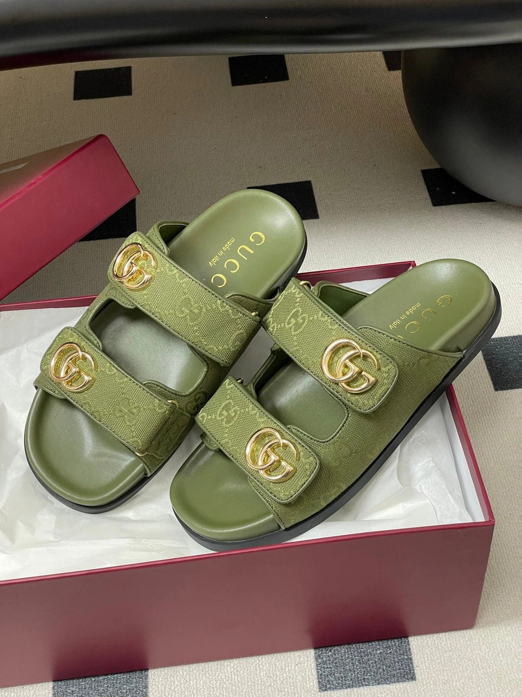 Gi 26ss Platform Slippers Monogram Canvas Sheepskin