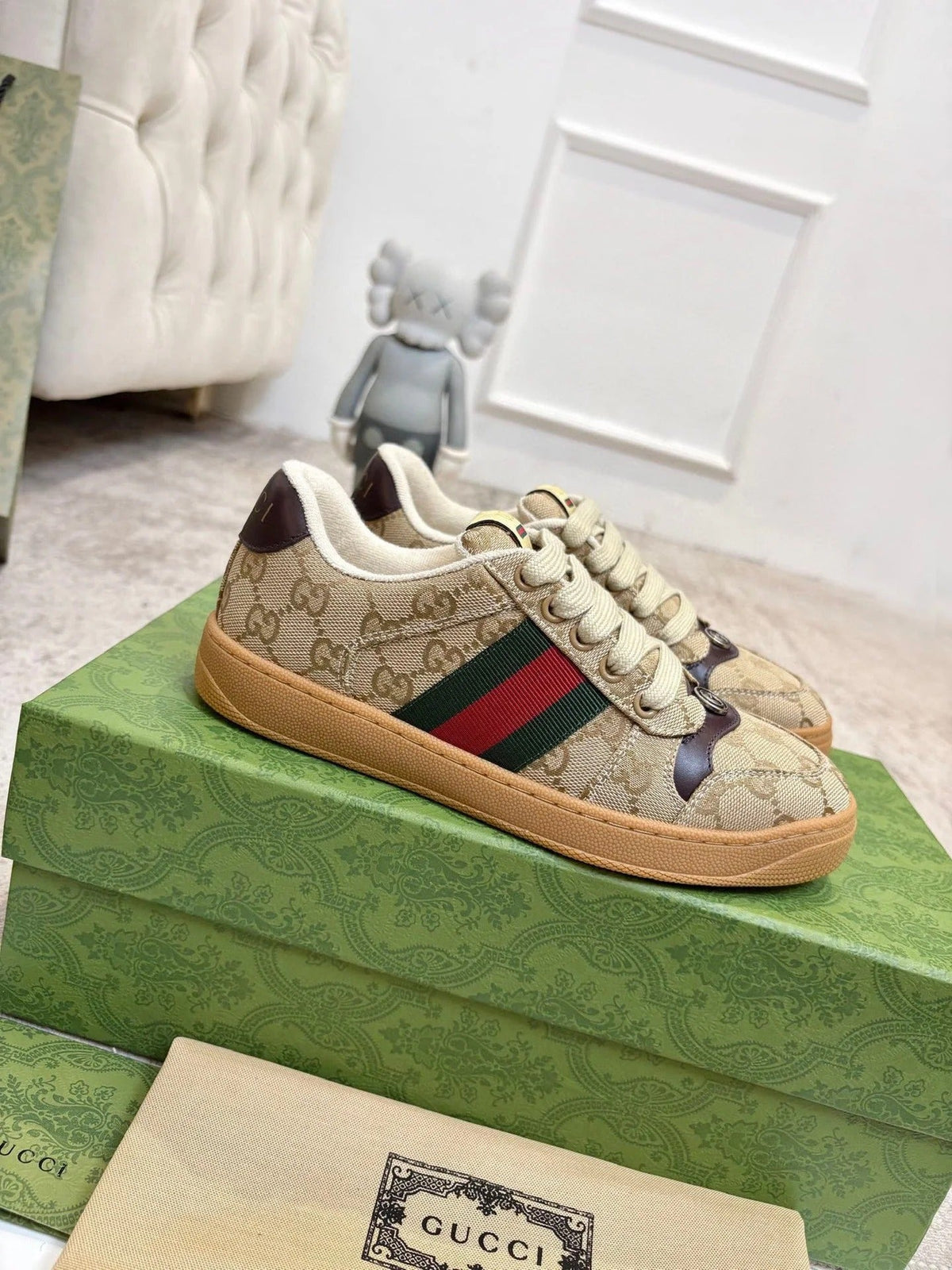 Gi 26ss Screener Sneaker Beige Brown Canvas Cowhide 697183
