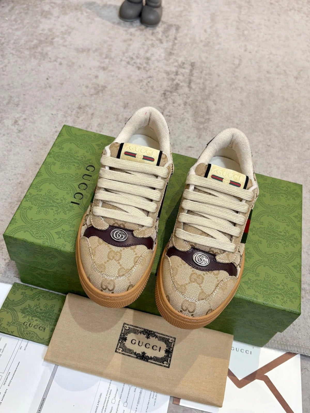 Gi 26ss Screener Sneaker Beige Brown Canvas Cowhide 697183