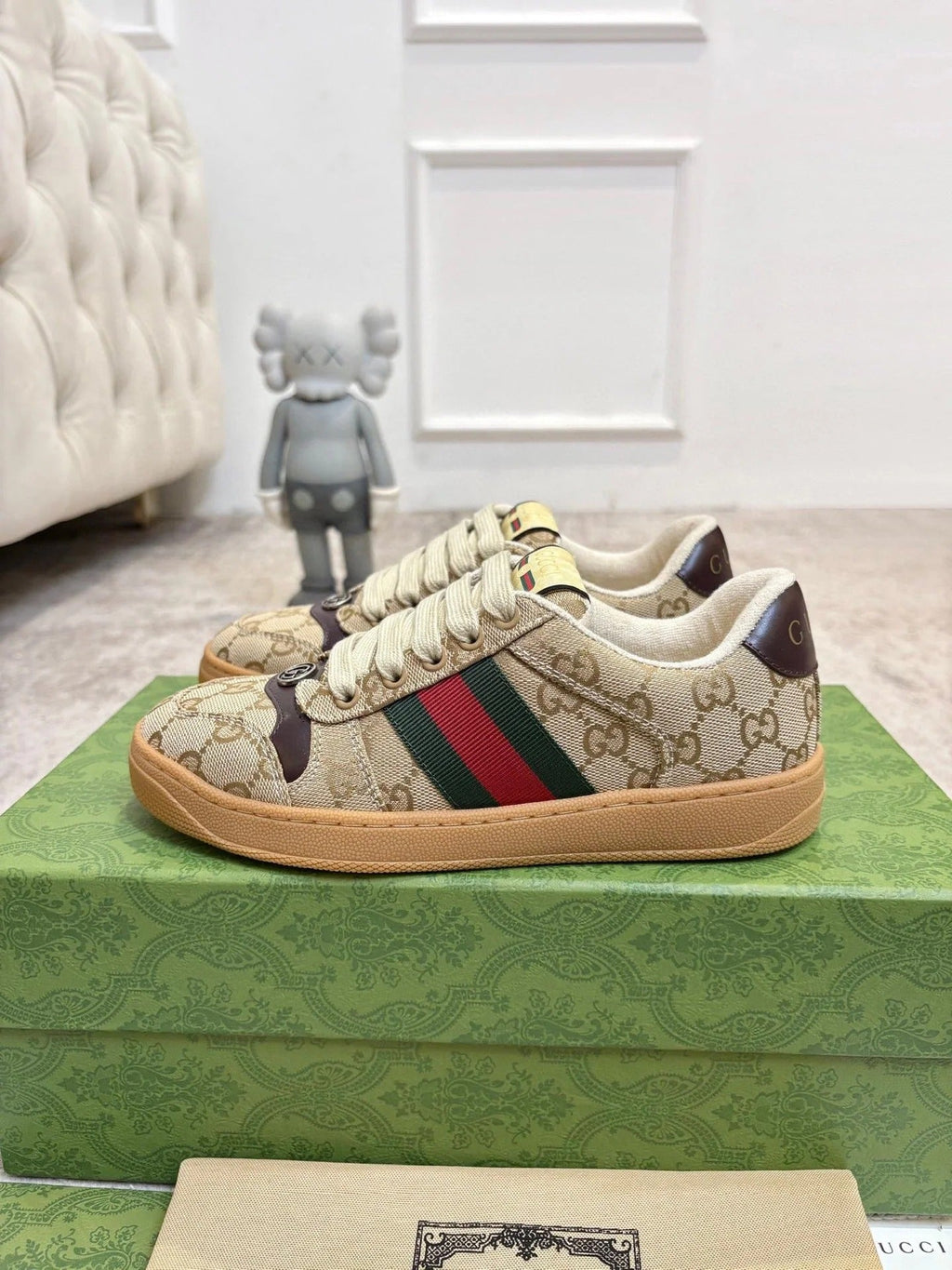 Gi 26ss Screener Sneaker Beige Brown Canvas Cowhide 697183