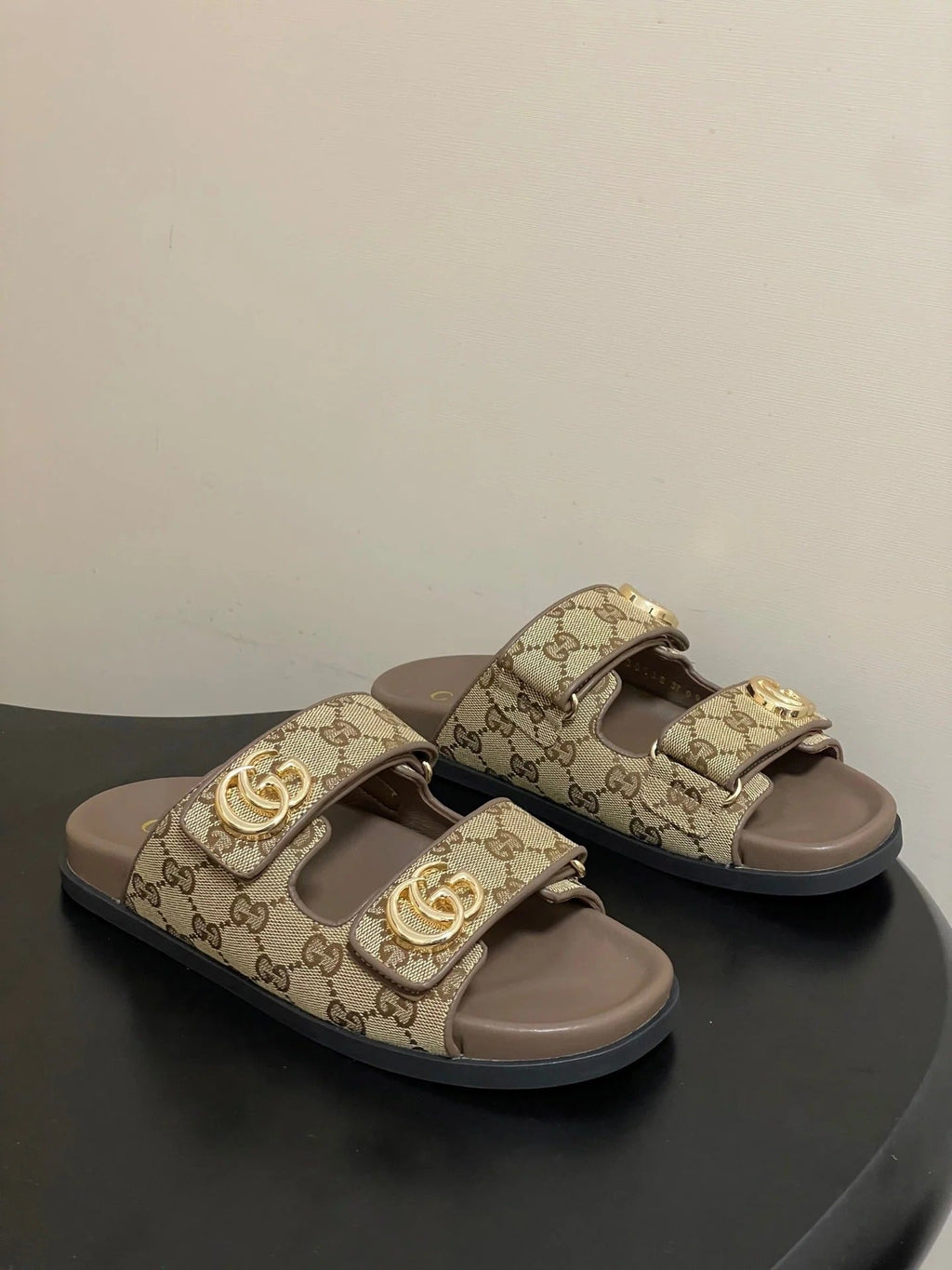 Gi 26ss Platform Slippers Monogram Canvas Sheepskin