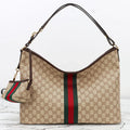 Gi 2026 Large Shoulder Bag With Web 40cm Sand mix Brown Canvas Leather
