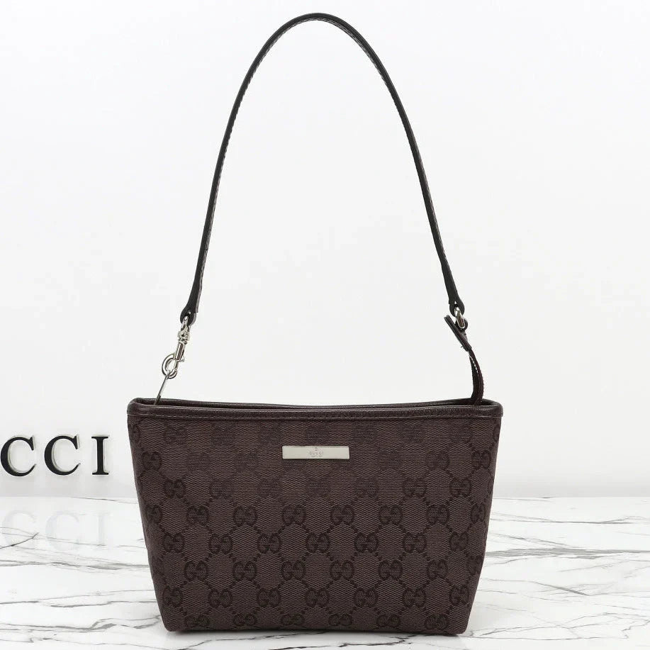Gi 2026 Small Pouch with Strap 17cm Dark Brown Canvas Leather