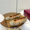 Gi 26SS Ballet Flats Beige Brown Monogram Fabric Sheepskin 645710