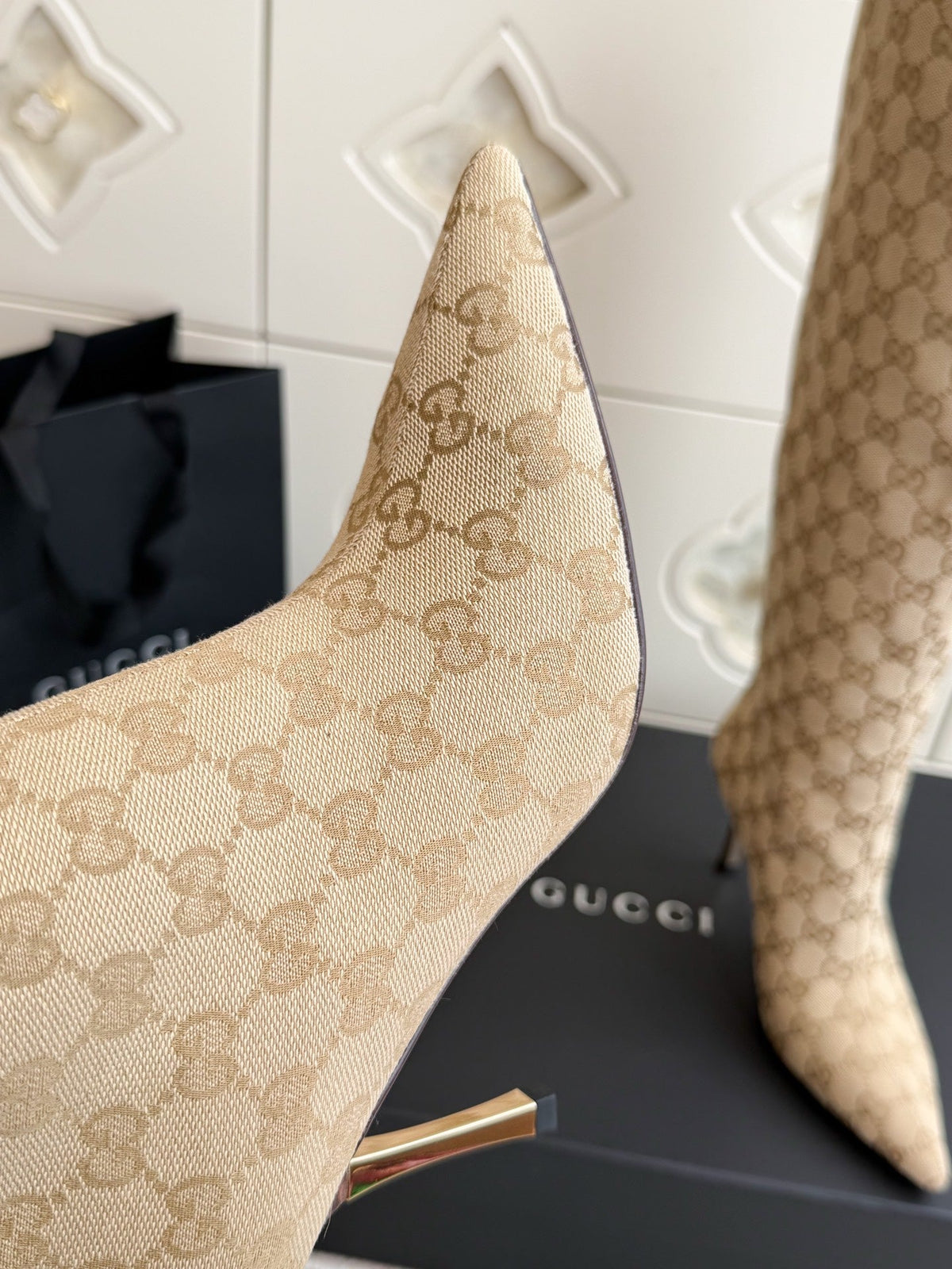 Gi 26s Knee High Boots 8.5cm Beige GG Canvas 122057