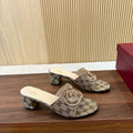 Gi Interlocking G Cutout Sandals 5.5cm Khahi Beige Sheepskin Canvas 646500