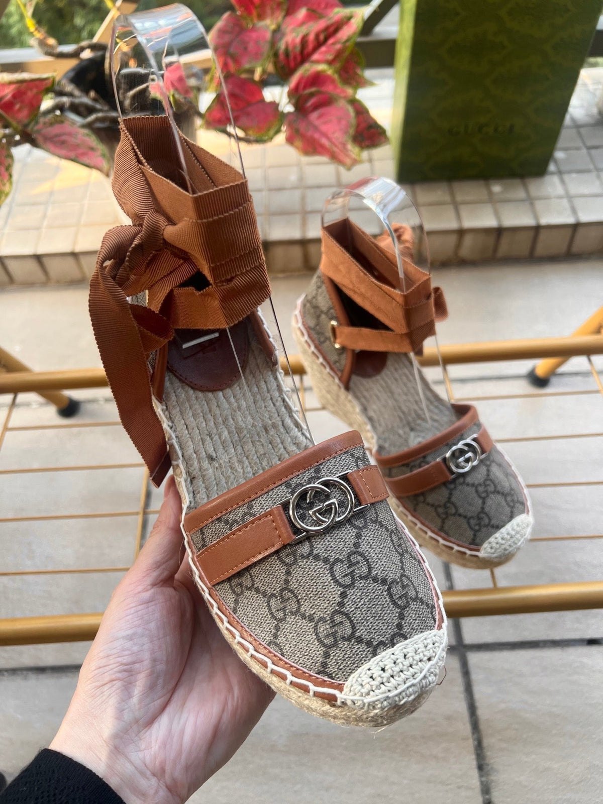 Gi 26ss Platform Wedge Sandals 10cm Coffee Brown Straw Canvas 692210