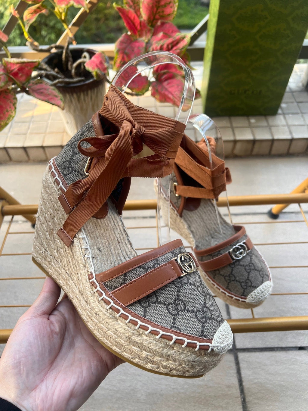 Gi 26ss Platform Wedge Sandals 10cm Coffee Brown Straw Canvas 692210