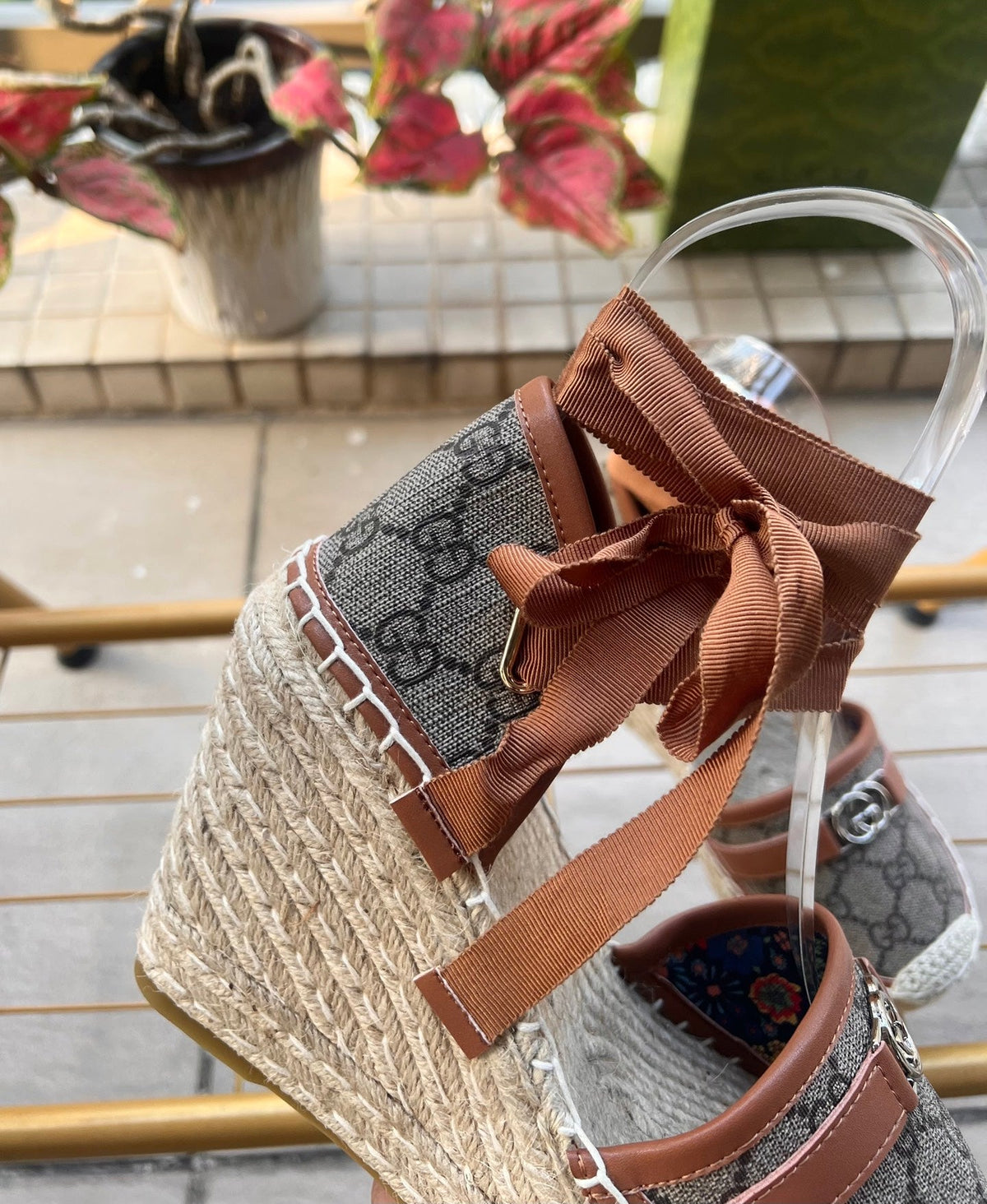 Gi 26ss Platform Wedge Sandals 10cm Coffee Brown Straw Canvas 692210