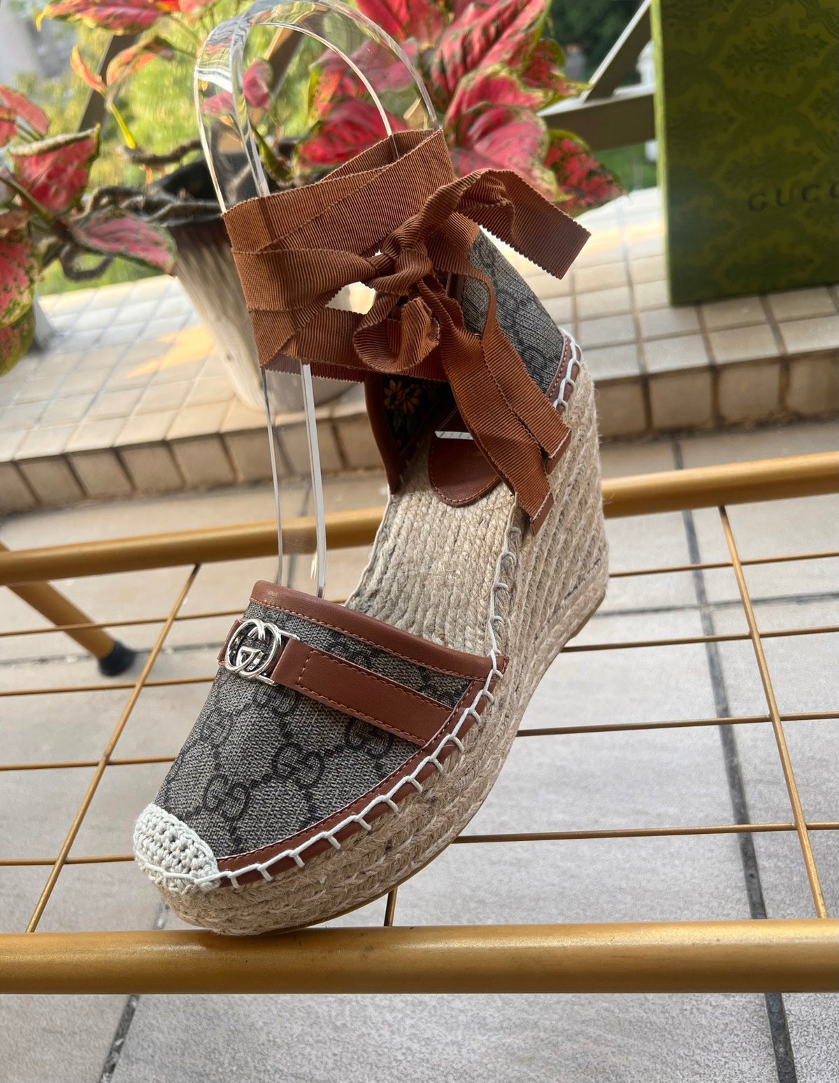 Gi 26ss Platform Wedge Sandals 10cm Coffee Brown Straw Canvas 692210