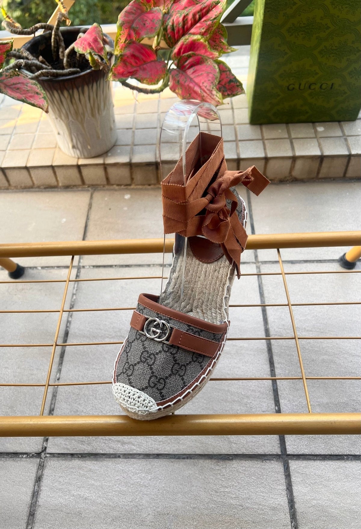 Gi 26ss Platform Wedge Sandals 10cm Coffee Brown Straw Canvas 692210