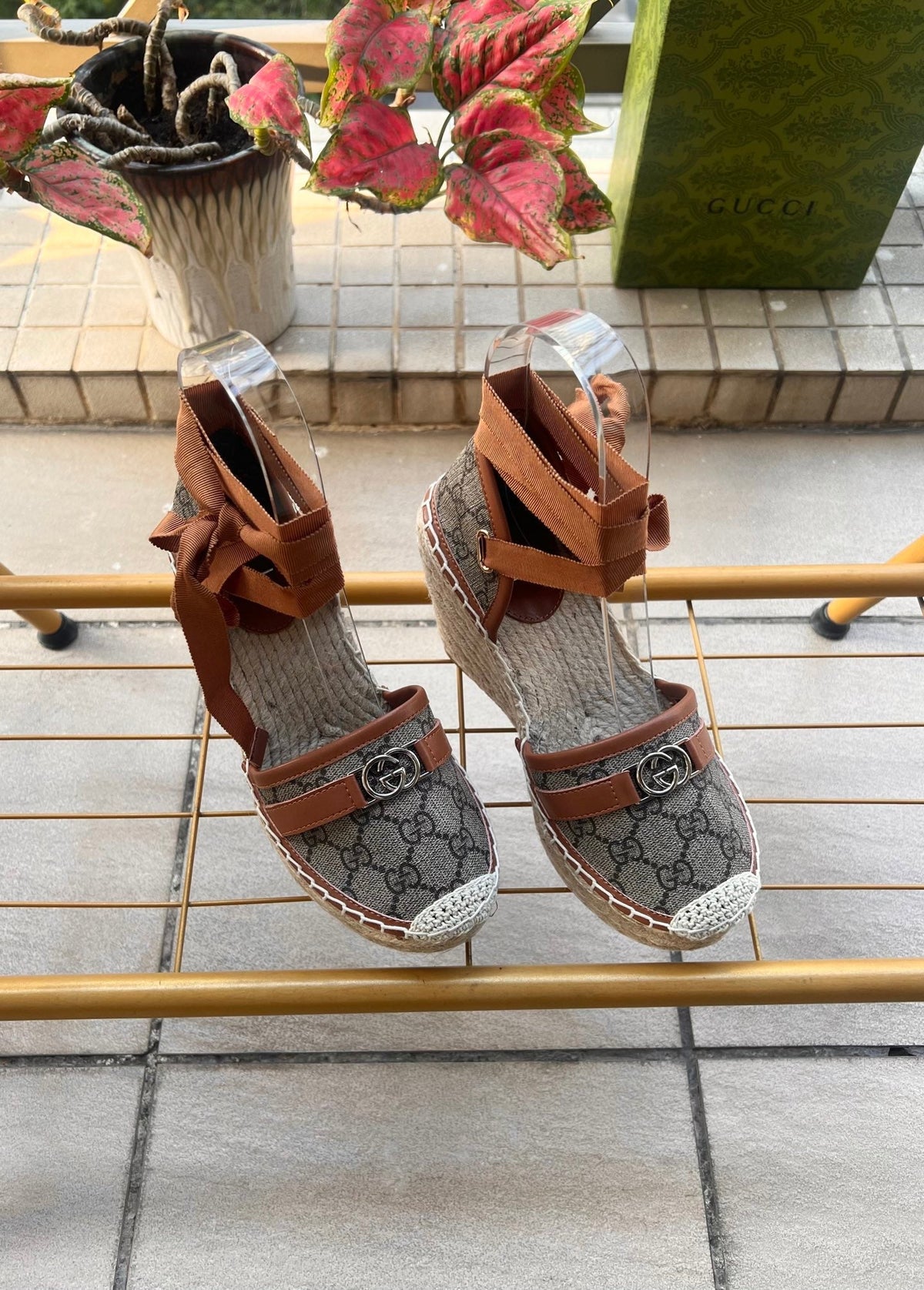 Gi 26ss Platform Wedge Sandals 10cm Coffee Brown Straw Canvas 692210