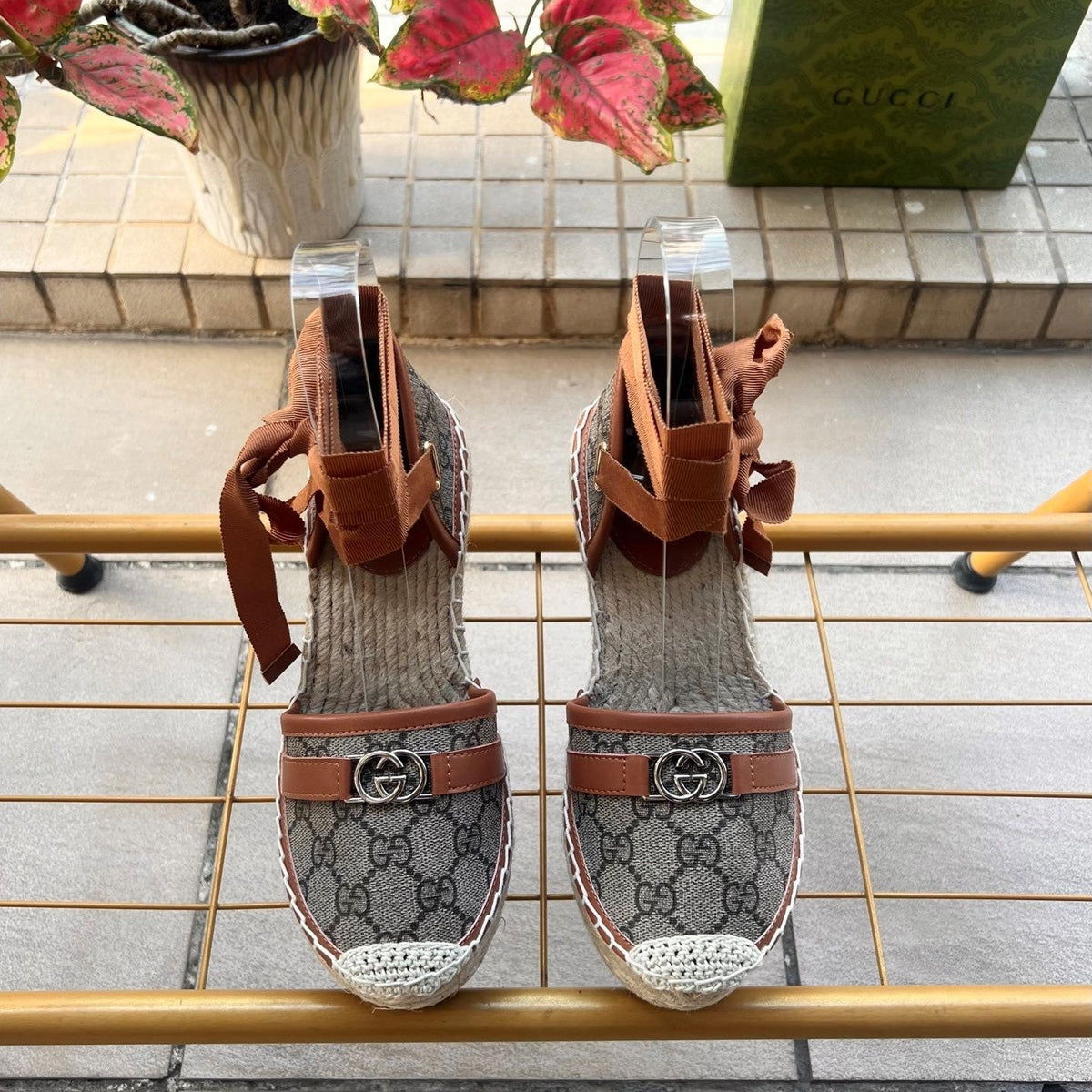 Gi 26ss Platform Wedge Sandals 10cm Coffee Brown Straw Canvas 692210