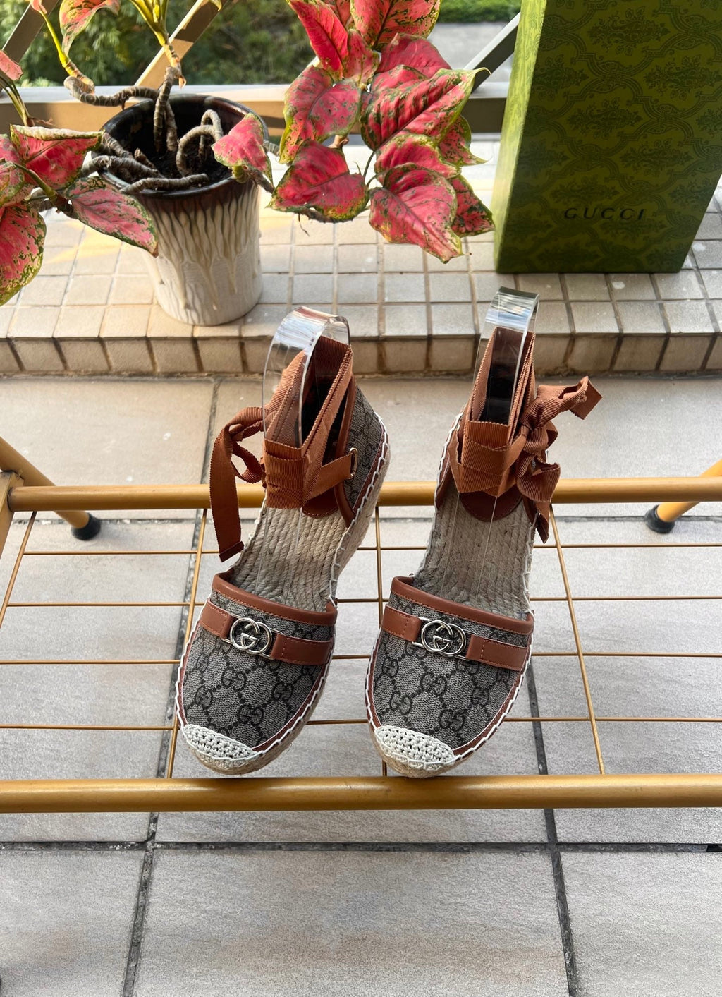 Gi 26ss Platform Wedge Sandals 10cm Coffee Brown Straw Canvas 692210