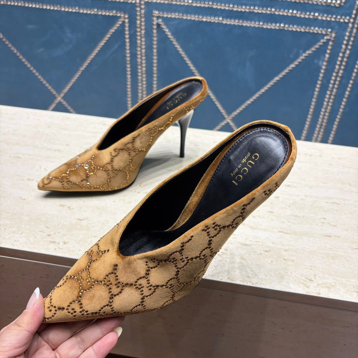 Gi High-Heeled Mule 10.5cm Brown Velvet 741289