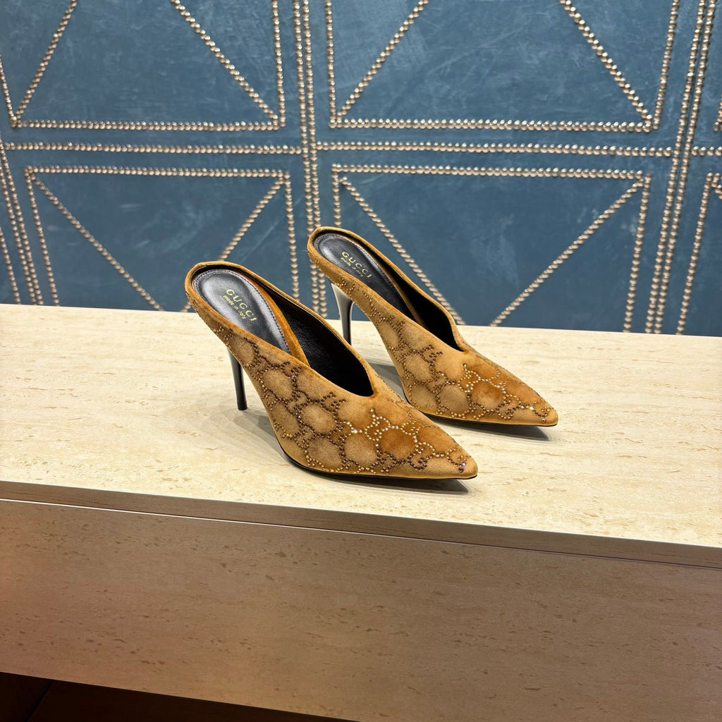 Gi High-Heeled Mule 10.5cm Brown Velvet 741289