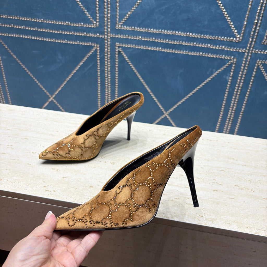 Gi High-Heeled Mule 10.5cm Brown Velvet 741289