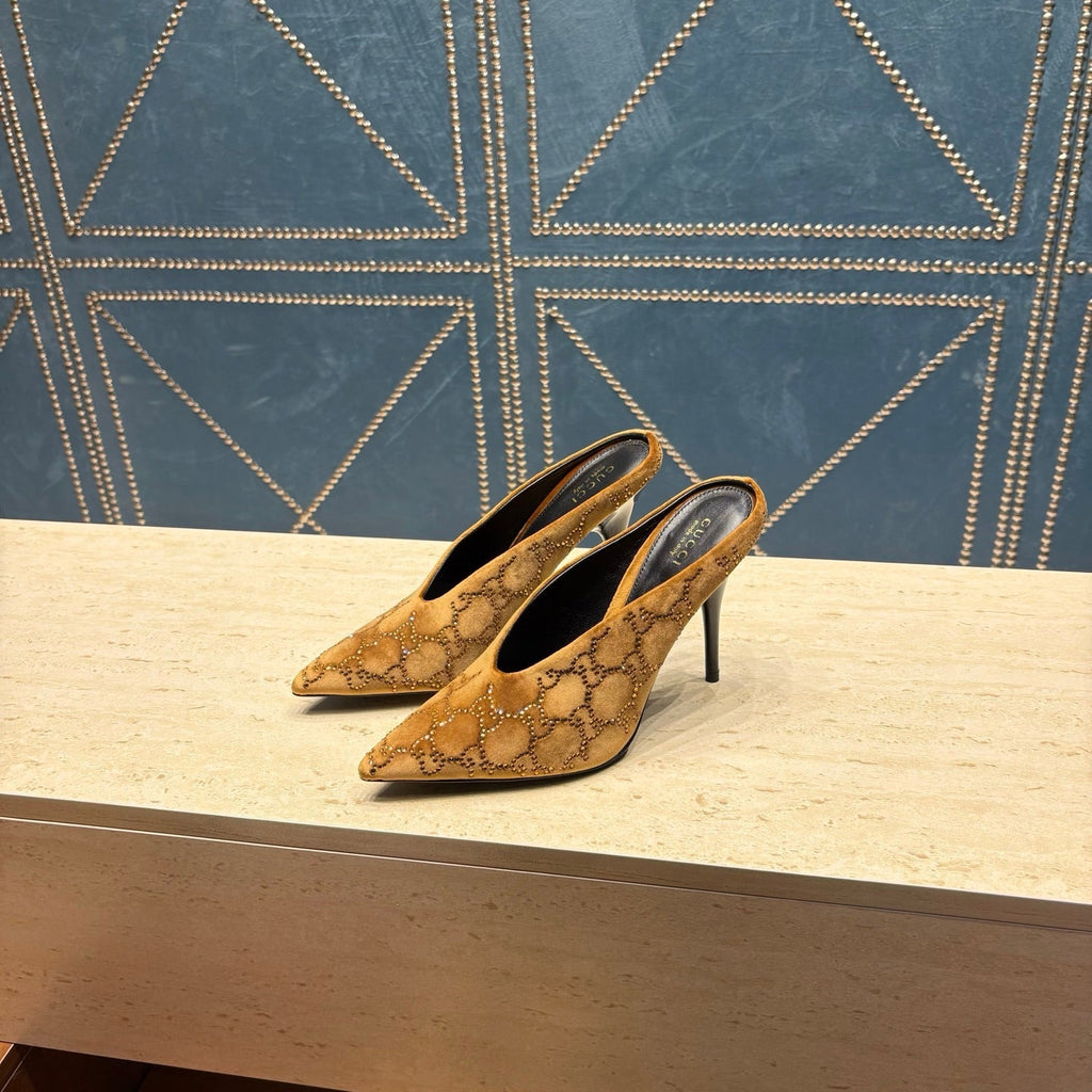 Gi High-Heeled Mule 10.5cm Brown Velvet 741289