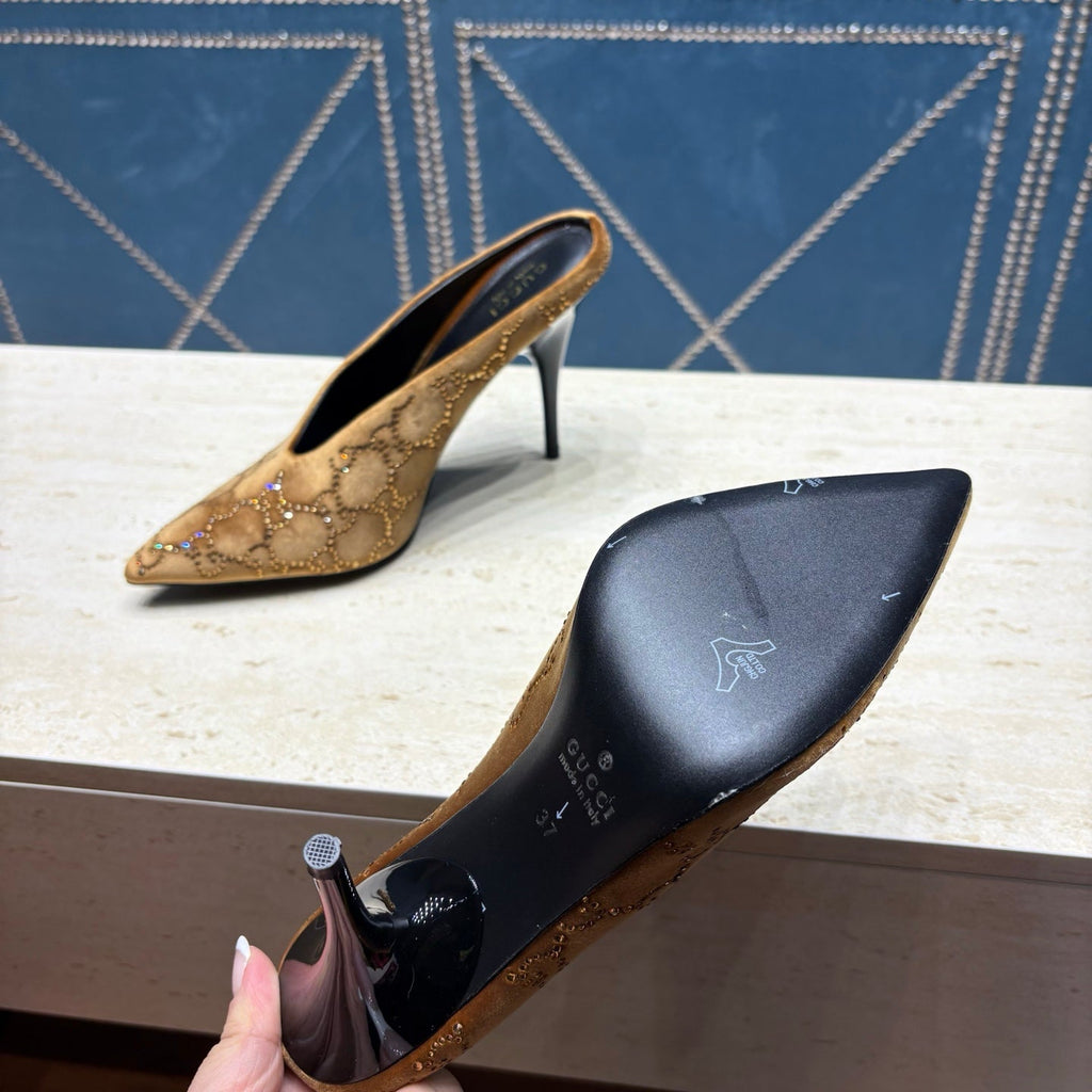 Gi High-Heeled Mule 10.5cm Brown Velvet 741289