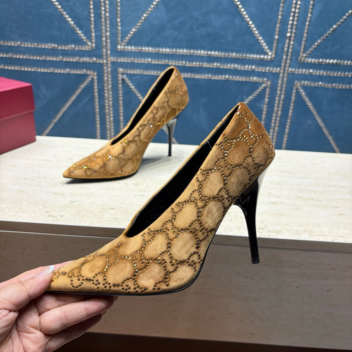 Gi High-Heeled Pump 10.5cm Brown Velvet 741293