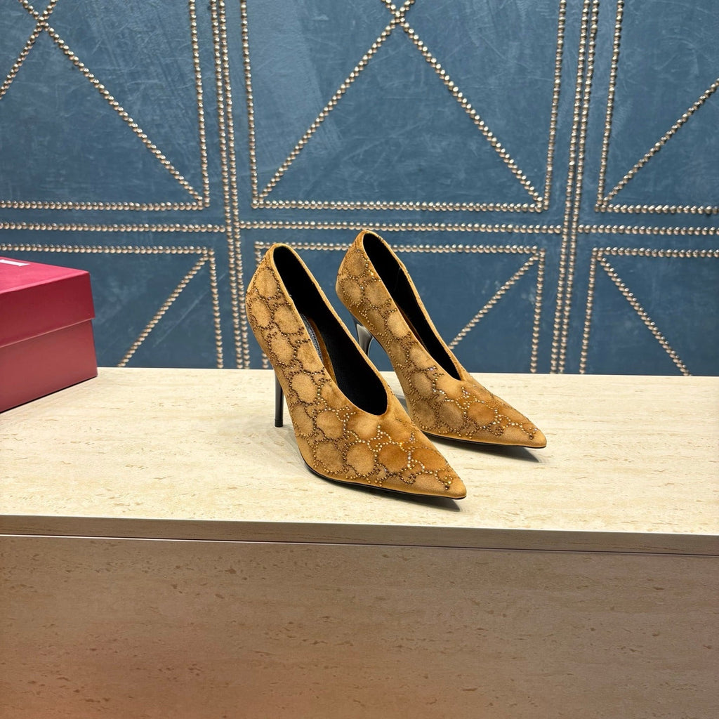 Gi High-Heeled Pump 10.5cm Brown Velvet 741293