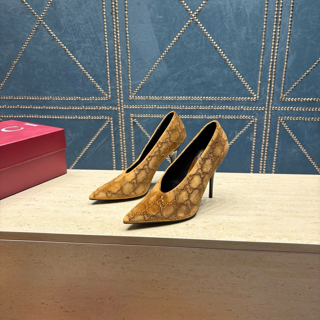 Gi High-Heeled Pump 10.5cm Brown Velvet 741293
