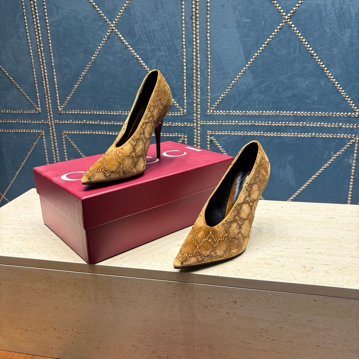 Gi High-Heeled Pump 10.5cm Brown Velvet 741293