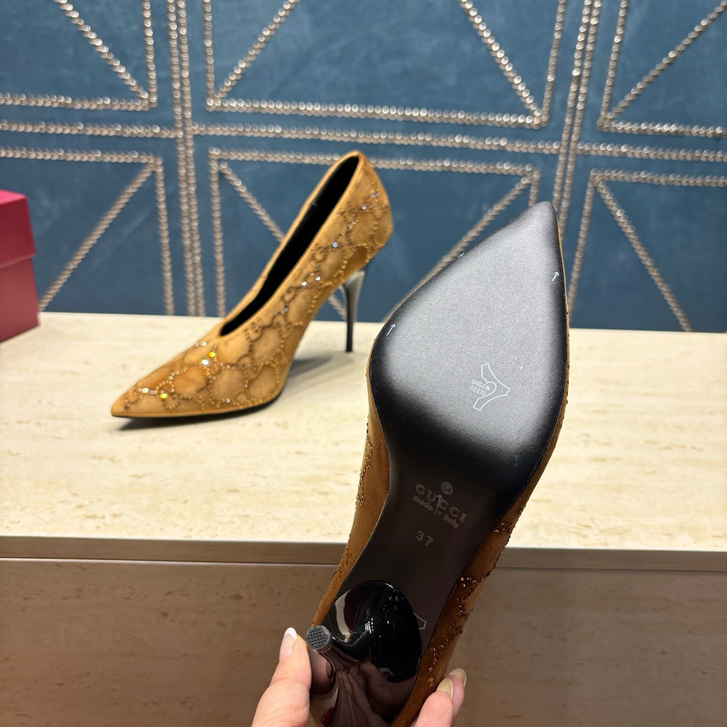Gi High-Heeled Pump 10.5cm Brown Velvet 741293