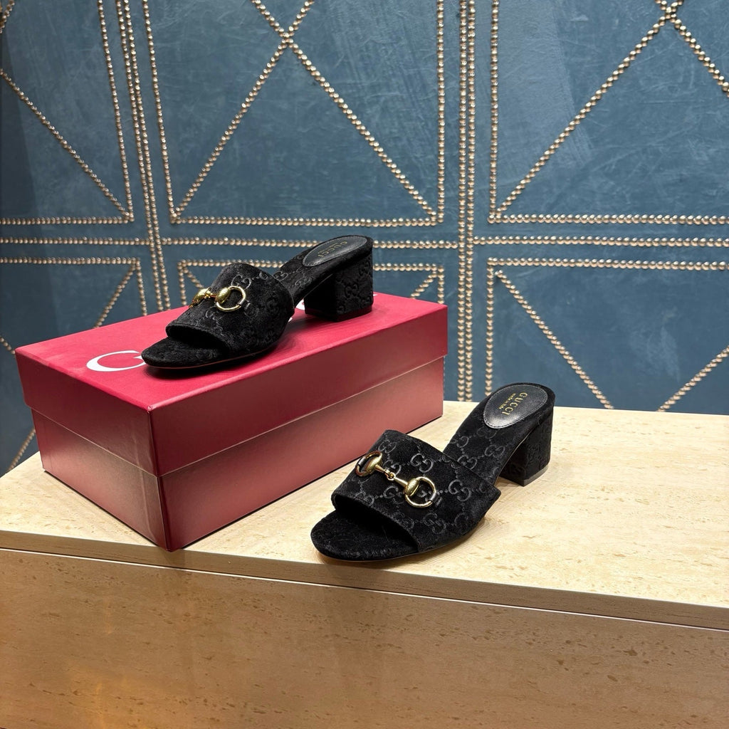 Gi 26ss Chunky Heel Sandals 55 Black Velvet 741300