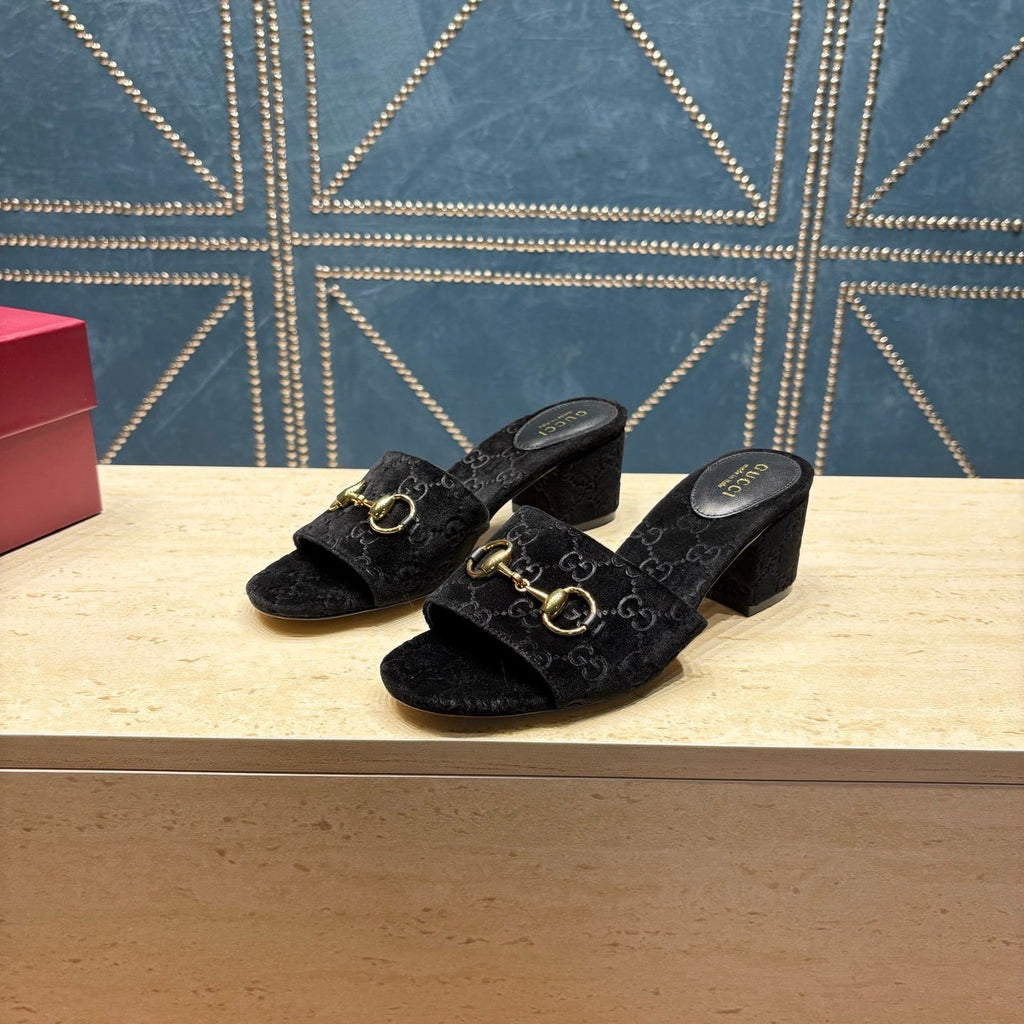 Gi 26ss Chunky Heel Sandals 55 Black Velvet 741300