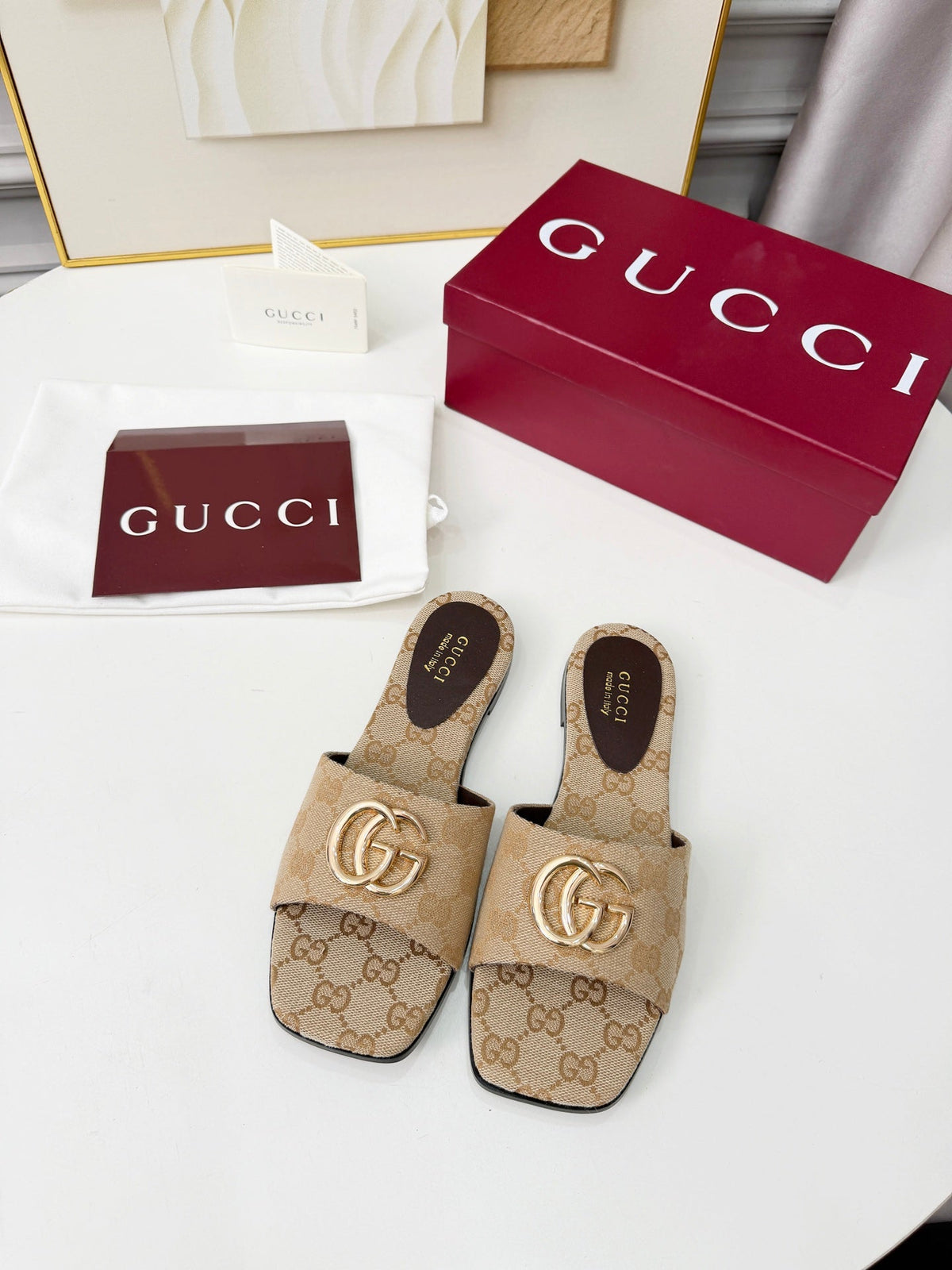 Gi 2026 Early Spring Mule Beige Canvas Sheepskin 688514