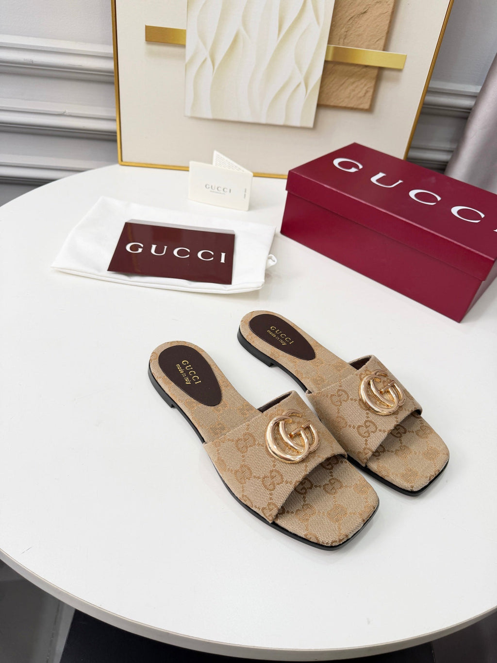Gi 2026 Early Spring Mule Beige Canvas Sheepskin 688514