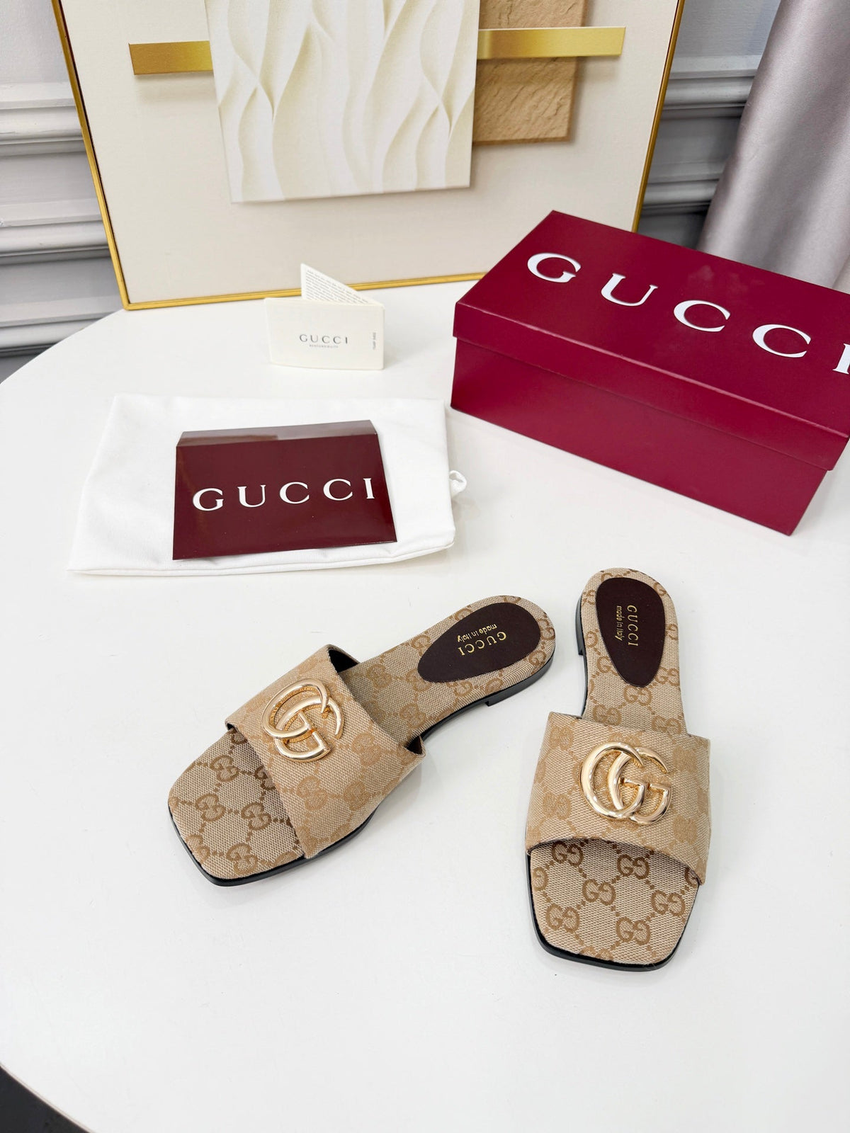 Gi 2026 Early Spring Mule Beige Canvas Sheepskin 688514