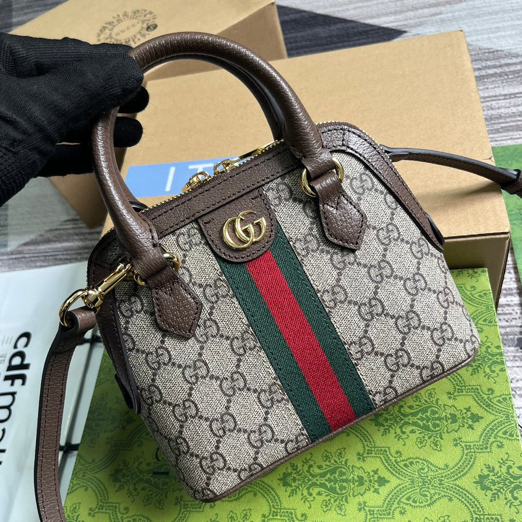 OPHIDIA Gi SHOULDER BAG 20 BEIGE AND EBONY SUPREME CANVAS