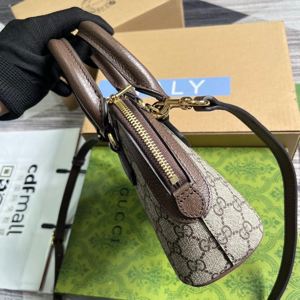 OPHIDIA Gi SHOULDER BAG 20 BEIGE AND EBONY SUPREME CANVAS