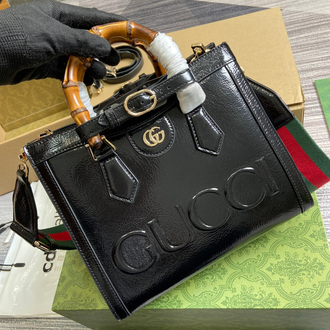 Gi DIANA 27 Small Tote Bag with Patent Leather Bamboo Handle