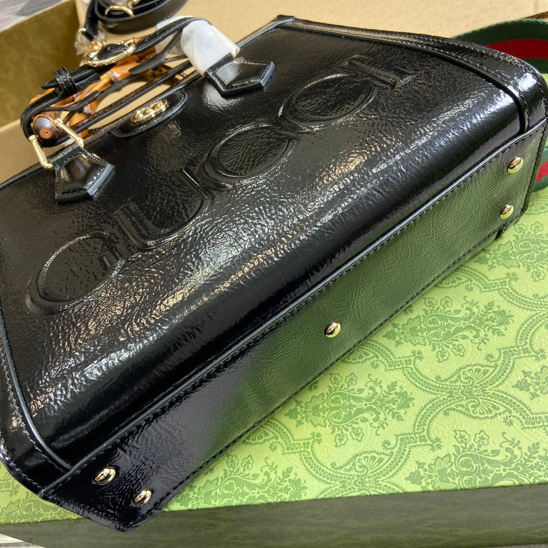 Gi DIANA 27 Small Tote Bag with Patent Leather Bamboo Handle