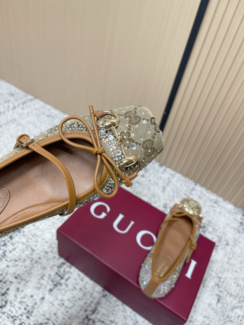 Gi 26s Ballet Flats In Dark Beige Canvas With Crystals