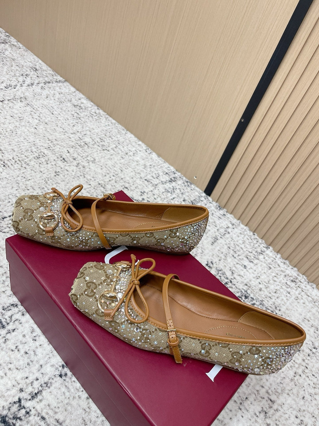 Gi 26s Ballet Flats In Dark Beige Canvas With Crystals